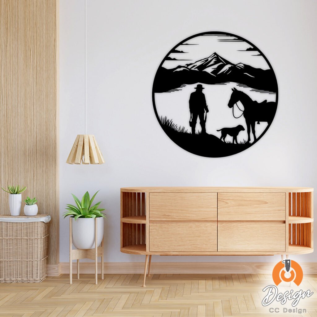 Paisaje HObre Caballo y Perro